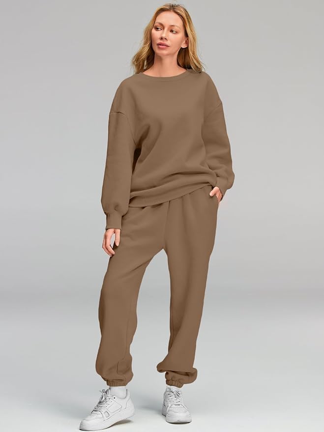Image of Q - RIOUS Women Oversize Sweatshirt & Joggers Track Suit Co-ord Set, Black,Brown,Grey,(S-XL)
