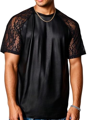 T-shirt en cuir verni homme en maille respirante pour un confort disco