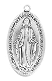 Men's Deluxe Sterling Silver Oval Miraculous Medal + 24 Inch Rhodium Plated Chain with Clasp