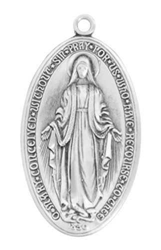 Heartland Store Oval Sterling Silver Miraculous Medal Necklace for Men–Tarnish Resistant, Hand-Finished in USA, Thoughtful Religious Present for Holidays & Special Occasions with Various Chain Sizes