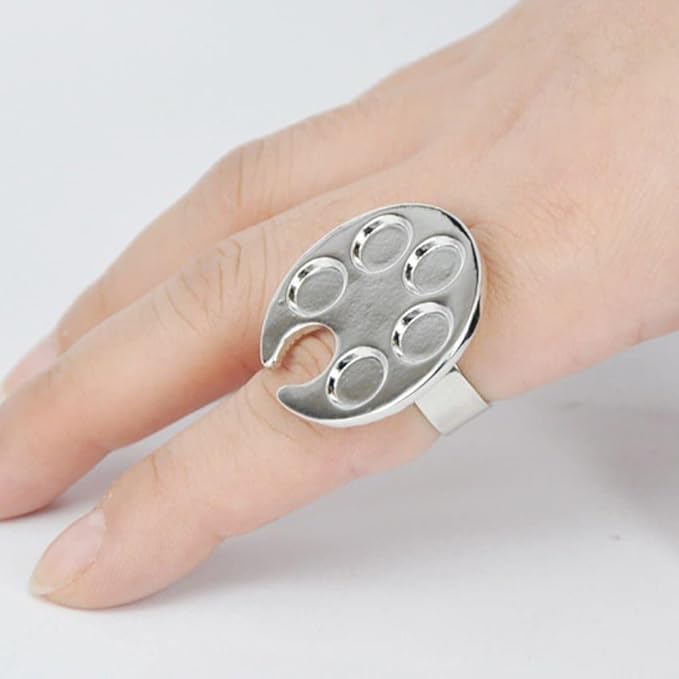 Silver Metal Mini Manicure Palette, Paint Palette Finger Rings, Wearable Metal Nail Art Polish Holder Palette Finger Ring, Gel Polish Mixing Tray Nail Art Tools Makeup Palettes image 2