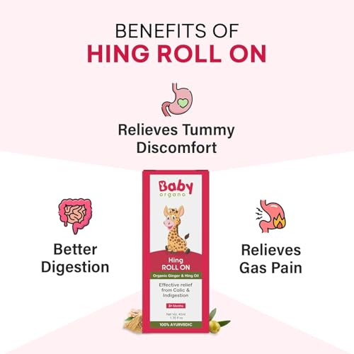 Image of Babyorgano Hing Roll On Effective Quick Relief Tummy Roll On for New Born Kids Colic, Indigestion & Gas Relief with Organic Ginger & Hing Oil Ayurvedic 40ml / 1.35 fl oz Pack of 2
