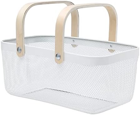 Lifuxiu Metal Mesh Steel Basket mesh basket with handle，Storage Organizer Basket Fruit Vegetable Basket, Solutions for Kitchen, Garden ,Picnic,Gifts and More (White)