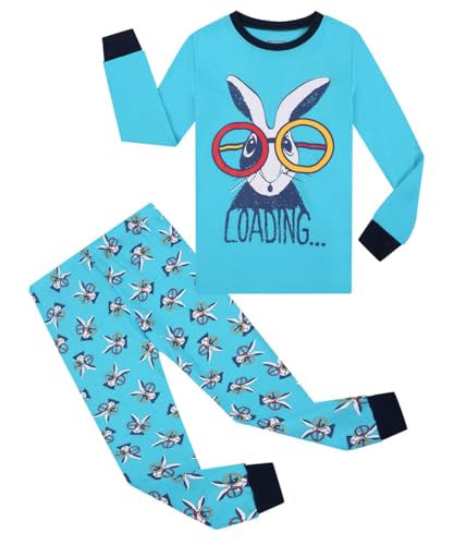 Benaive Boys Easter Pajamas Kids Bunny Easter Pjs Long Sleeves Set 100% Cotton Novelty Boys Sleepwear 2 Pieces Size 8 - image 1