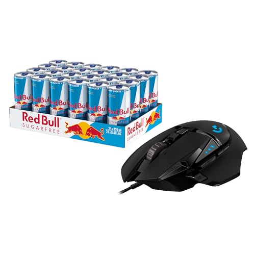 Logitech G502 HERO High-Performance Gaming-Maus + Red Bull Energy Drink Sugarfree - 24er Palette Dosen - Getränke ohne Zucker und kalorienarm - Schwarz