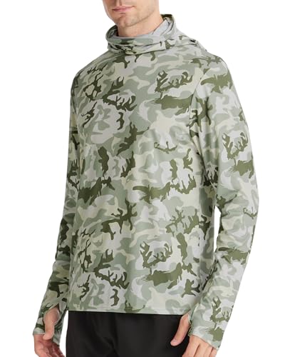 Image of FISHEAL Men's Performance Fishing Hoodie Shirt - UPF 50+ Sun Protection Long Sleeve Thumbholes Shirts with Neck Gaiter