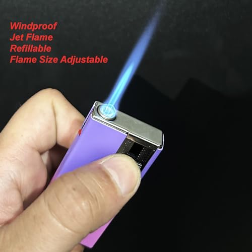 Image of Windproof Jet Flame Refillable Slide Button Cigarette Lighter Pocket Lighter (Purple-Pink)