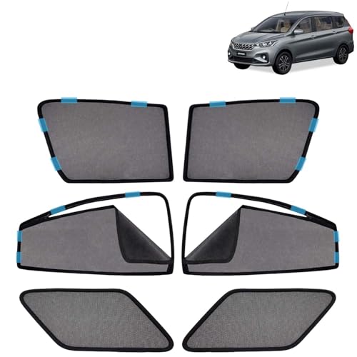 Image of KINGSWAY Car Sun Shade Curtains Only Compatible with Maruti Suzuki Ertiga (2025 Onwards) | Front Window in Half Cut and Rear in Zipper (Magnetic) | UV & Heat Protection | Pack of 6 Pcs