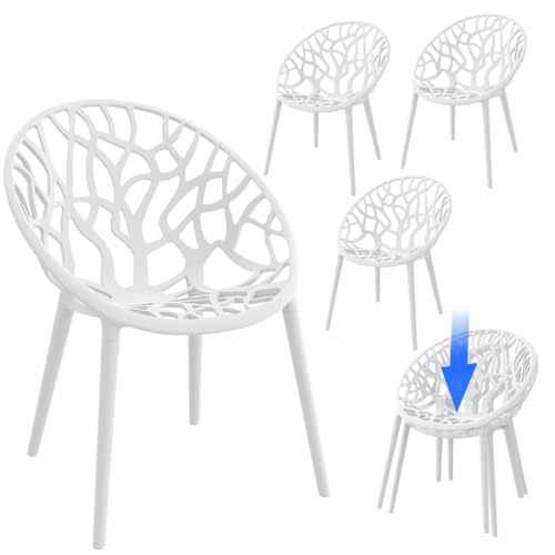 STEELSØN Quanta Gartenstühle 4er Set – Loungesessel Weiß aus Kunststoff – Outdoor Schalenstuhl für Garten/Balkon/Terrasse – stapelbare Balkonstühle wetterfest UV-beständig – Gartensessel bis 120 kg