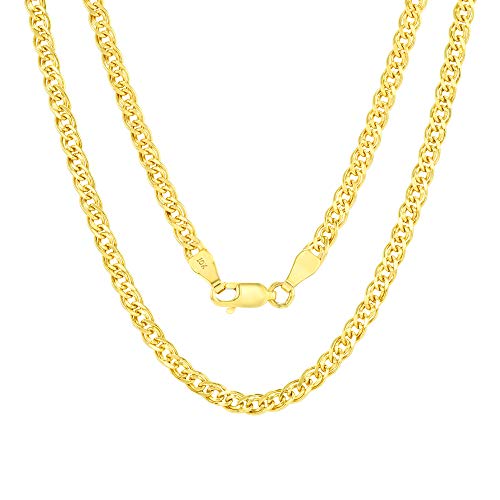 Nuragold 10k Real Yellow Gold Double Cuban Link 3.5mm Curb Chain Necklace (16