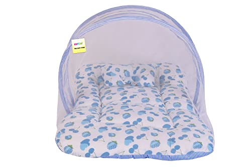 Image of Kwitchy New Born Bedding Combo of Baby Mattress with Net | Gaddi Set | Comforter (0-6 Months) Blue (4PCS Set)