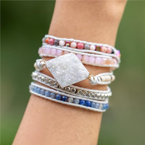 Image of YGLINE Boho Handmade Wrap Leather Tube Crystal Stone Bracelet for Women