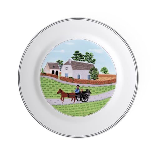 Villeroy & Boch Design Naif Dinner Plate #1-Going to Market, 10.5 in, Premium Porcelain, White/Colorful