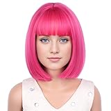 PATTNIUM Hot Pink Wig for Kids Child Short Magenta Bob Wig Neon Pink Wig for Girls Cosplay Party Synthetic Rose Net Wigs