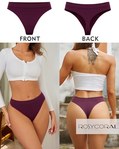 ROSYCORAL High Waisted Thong for Women Panties Breathable Sporty Tangas Seamless No Show Underwear Pack S-XL2