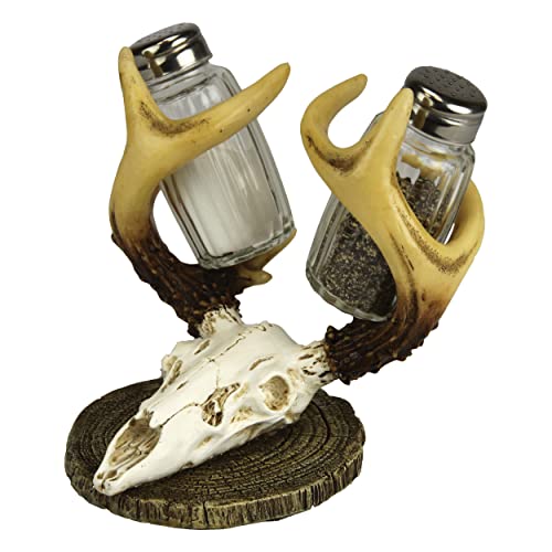 Rivers Edge Products Rivers Edge Products Euro Deer Salt and Pepper Shakers - Poly Resin Holder and 2 Glass Spice Dispenser - Unique Dining Table Accessories - Gift-Ready Novelty Kitchen Counter Decor