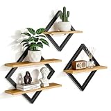 JUJOYBD Étagères Murales Géométriques en Forme de Losange, Noir et Bois, Set de 3, 29 cm, ...