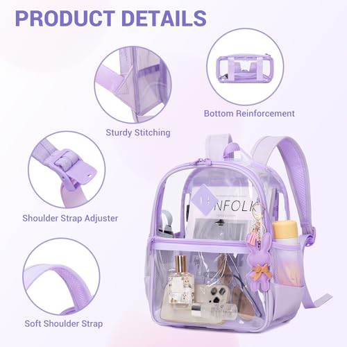 Image of MUSEVOS Clear Backpack for Stadium Events Approved 12x6x12, Thick TPU Mini Clear Bag with Front Pocket for Concert Sport Events Work Travel, Purple