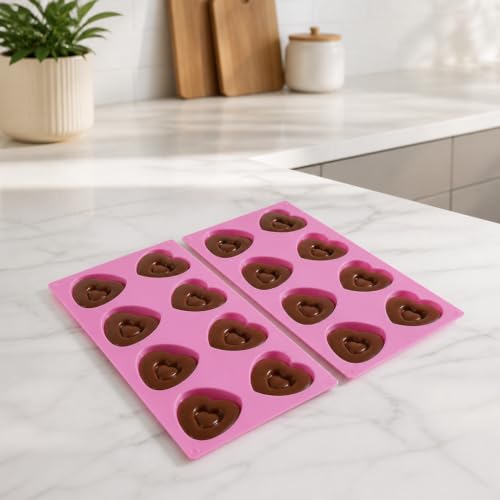 Image of Cutting EDGE Heart Shape Muffin Pan Silicone Mold | Long-Lasting & Flexible | for Making Chocolate, Dessert, Pastry, Brownie, Muffins, Jelly, Pudding and Many More (Pack of 2 - Pink Color)