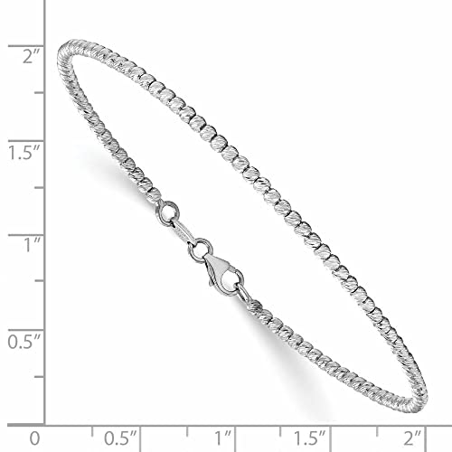 14K White Gold Polished Shiny-Cut Beaded Bracelet #TOP1