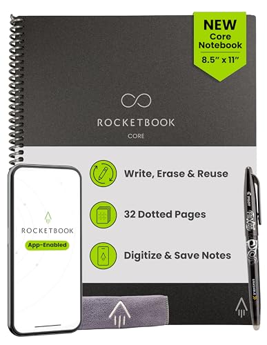 Rocketbook Core Reusable Smart Notebook, Dot Grid Pages For...