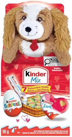KINDER MIX Valentine's Variety Pack with Plush Toy and 7 Additional KINDER Valentine’s Chocolate Treats, 98g