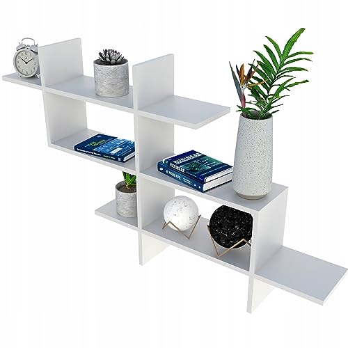 KUBUTKU Mensola sospesa da parete, 66 x 125 x 21 cm, decorazione per soggiorno, camera da letto, ufficio e cucina (bianco)