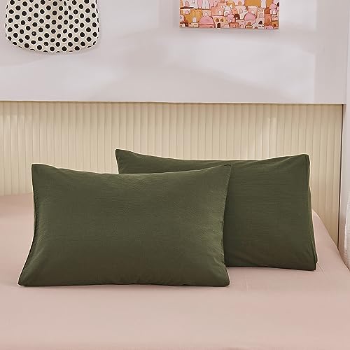 Image of ECOCOTT 2 Pack Pillowcase Queen Size with Army Green Pillow Cases Set, 100% Cotton Queen Pillow Covers Envelope Closure (Queen, 20 inchx30 inch)