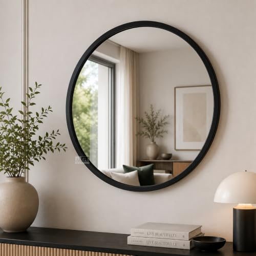 Image of Ali.G.I Round Wall Mirror, Modern Metal Framed Decorative Circle Vanity Mirror for Bathroom, Living Room, Bedroom & Entryway (Black 20 inch)