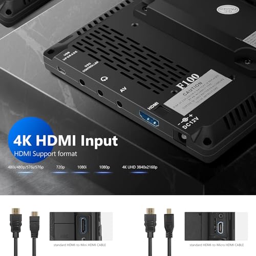 Image of NEEWER F100 7 inch Camera Field Monitor Updated Version, 450nit HD Video Assist IPS 1280x800 HDMI 1080p Peak Focus Histogram, Sunshade for DSLRs Handheld Stabilizer Film Making Rig, NO Battery