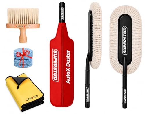 Image of Car Duster Microfiber Brush | 4Pcs Car Cleaning Kit | 1Pcs Wax Duster Big | 1 Interior Cleaner Small Brush- | 1 Microfiber Cloth | 2Pcs Glass Cleaner Tablets | Best Car Accessories 2026