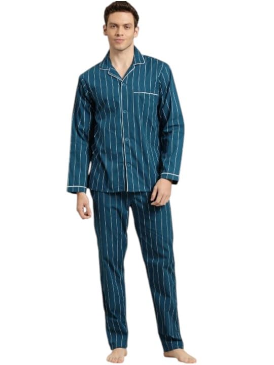 Men Pure Cotton Striped Pyjama Set