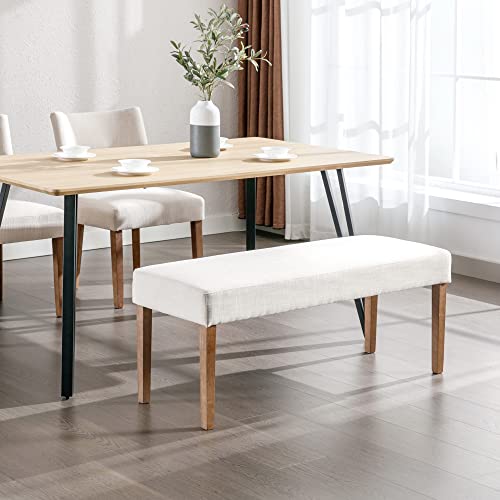 Wahson Farmhouse Linen Upholstered Dining Bench, 45" Long Dining Room Bench Seat With Natural Wood Legs, Beige #TOP1