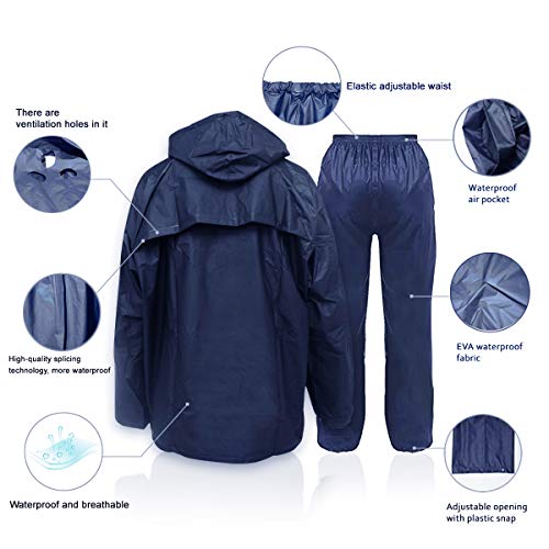 Rain Suit Ultra-Lite Unisex Outdoor Waterproof Rain Coat for Men Women Rain Gear Workwear (Jacket & Pants )(X-Large)