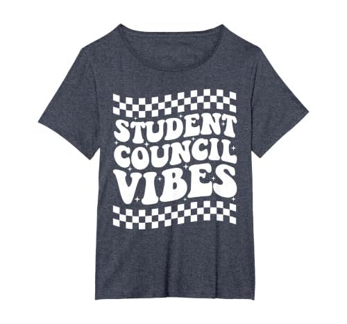 Student Council Vibes Retro Groovy School Student Council T-Shirt, Women's Plus, Heather Blue, 6X
