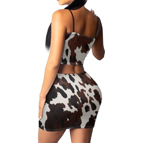 Image of Biyejit Women's 2 Piece Summer Outfits Spaghetti Strap Crop Tops and Bodycon Mini Skirt Dress Set Plus Size S-4XL