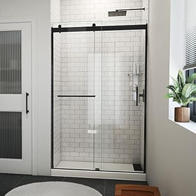 DreamLine Sapphire-V 44-48 in. W x 76 in. H Bypass Shower Door in Matte Black and Clear Glass