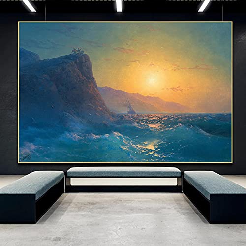 Affiche d'art mural paysage abstrait mer coucher de soleil