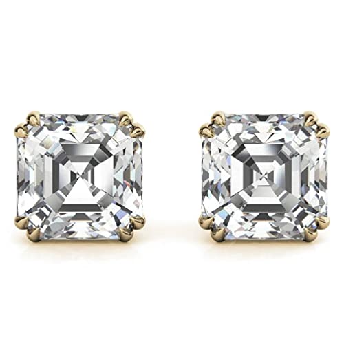 Handmade Solid Yellow Gold Earring, 3 Tcw Asscher Cut Moissanite Diamond Stud Earring, Solitaire Moissanite Earring For Women, Engagement/Birthday Gifts, 10K 14K 18K, Push/Screw Back #TOP14