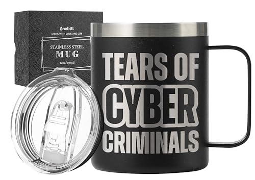 Onebttl Cybersecurity Gifts, 12oz Stainless Steel Insulated Coffee Mug, Cyber Security Expert Gift, Programmer Gift for Men, Tear of the Cyber Criminal