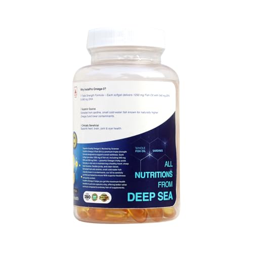 Image of InstaPure Omega 3X Triple Strength Fish Oil | 1250mg with 540mg EPA & 360mg DHA | Clinically Recommended for Diabetic Heart & Nerve Health | 60 Softgels