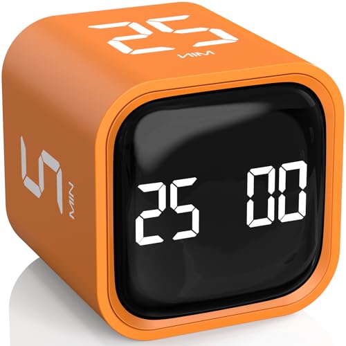 Image of Rotating Pomodoro Timer 5, 25, 10 50 Minutes Preset, Desk Productivity Flip Timer, ADHD Tool Cube Countdown Stopwatch, Vibration /High /Low Volume /Custom Modes, for Work, Study, Back to School, Orange