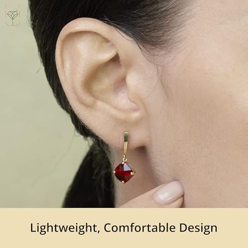 14k White or Yellow Gold Solitaire Cushion Cut Gemstone Drop Dangle Earrings for Women 8mm Birthstone with Push Backs by MAX + STONE4