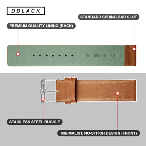 Image of DBLACK ''TNDS1'' Slim Leather Watch Strap, Minimalist style and a Bamboo-texture Design Belt / / For 18mm, 20mm, or 22mm, Compatible for TITAN Edge Slim Watches (Choose Your Size & Color)