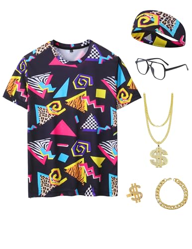 Inrajoper Mens 80s 90s Outfits 6 Pcs Hip Hop Costumes