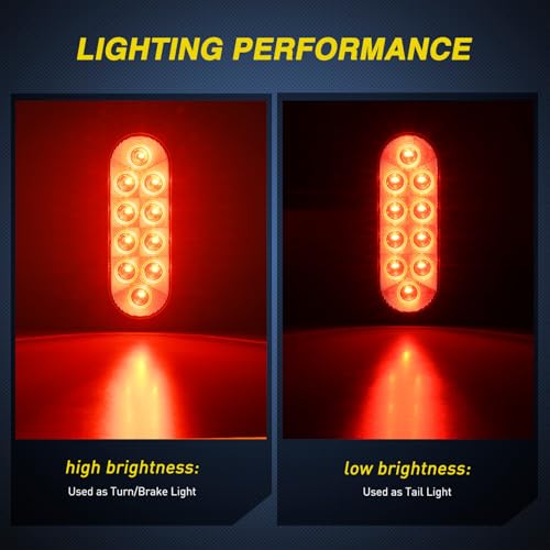 Image of Nilight 6 inch Oval Trailer Tail Light 2PCS Red w /Mounting Brackets