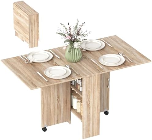 HOMCOM Mesa Plegable de Comedor para 4-6 Personas 75x140x74 cm con Ruedas