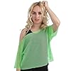 Hybursky 80s Neon Fishnet Top for Women, Off Shoulder Short Sleeve Mesh T-Shirt, 1980s Neon Fancy Dress Disco Costume Carnival Music Festival Casual Top Retro Theme Party Outfits (Green) #2