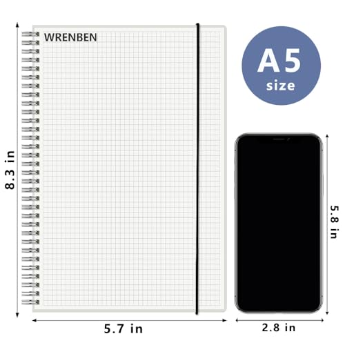 Image of A5 Spiral Notebook 120gsm Graph Paper Notebook 160 Pages Per Hardcover Grid Notebooks 5.7 x 8.3 Inches (2 Pack)