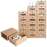 MYOYAY Shoe Box (20PCS) with Transparent Window, Waterproof Stackable Cardboard Storage Boxes, Heavy Duty Kraft Drawer Box for Shoes Sneaker Wardrobe Closet Organizer, 13.7 x 9 x5.3